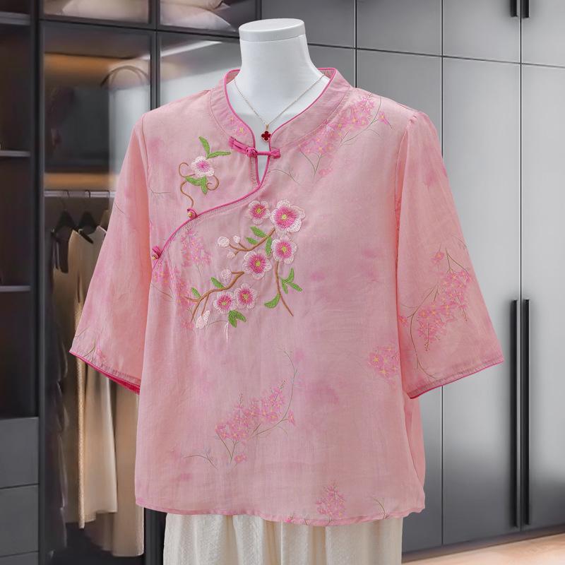 

2026 Women s Linen T-shirt: Asymmetrical Closure, Retro Frog Buttons, Loose Cardigan Style, Summer Fashion Top 2XL (suggested 110-125 jin)