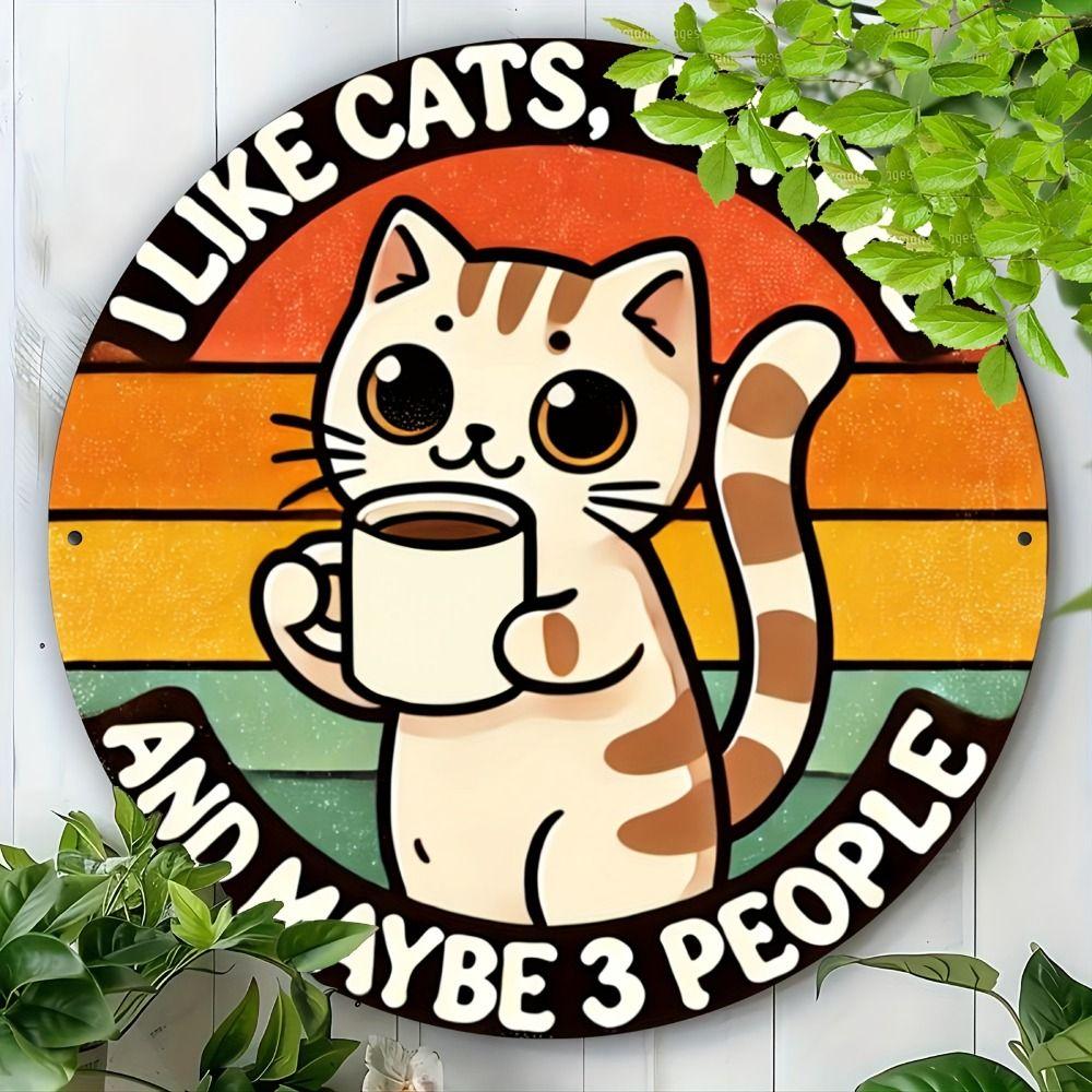 Metal Cat Wall Decor Tin Sign Gift For Friend 15x30cm Vintage Home Art