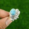 925 Silver Natural Arizona Turquoise Bezel Stackable Cescent Moon Ring Jewelry