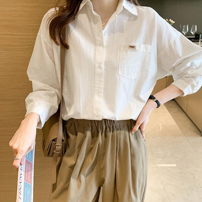 Combed Cotton White Shirt for Women Long-sleeved Spring Clothes New Commuter Versatile Top Pure Cotton Layered Shirt