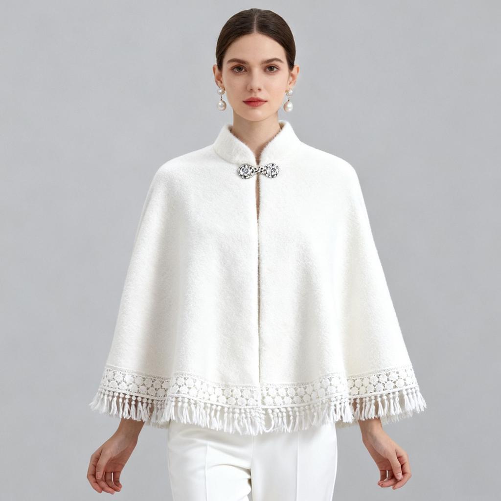 Cheongsam aus imitiertem Nerzfell mit Schal und Quaste, kurzer Cardigan für Wärme im Herbst und Winter