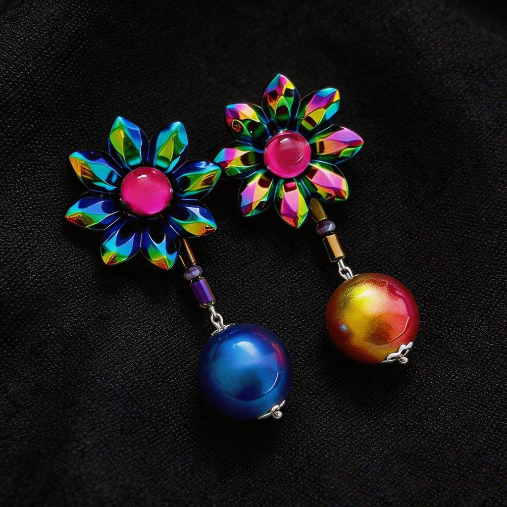 Silver Needle Resin Gradient Flower Earrings: Stylish European-American High-End Fashion Accessories for Women