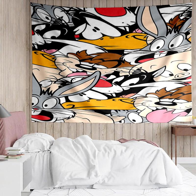 1PC Cartoon rabbit Yellow Bird K-pop music group Tapestry Accessories for Bedroom,Livingroom, dormitory Room Wall Decor Fan Birthday Gifts