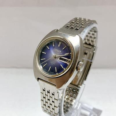 Used Working Item Women's Citizen Automatic Watch Day-Date Blue Dial