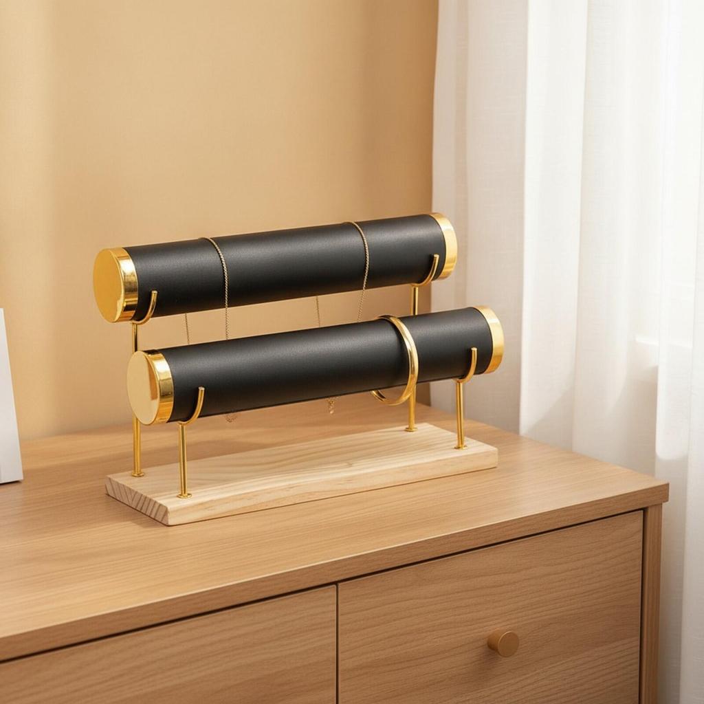 Versatile Freestanding Jewelry Display Rack with Wooden Base Sturdy Bangle