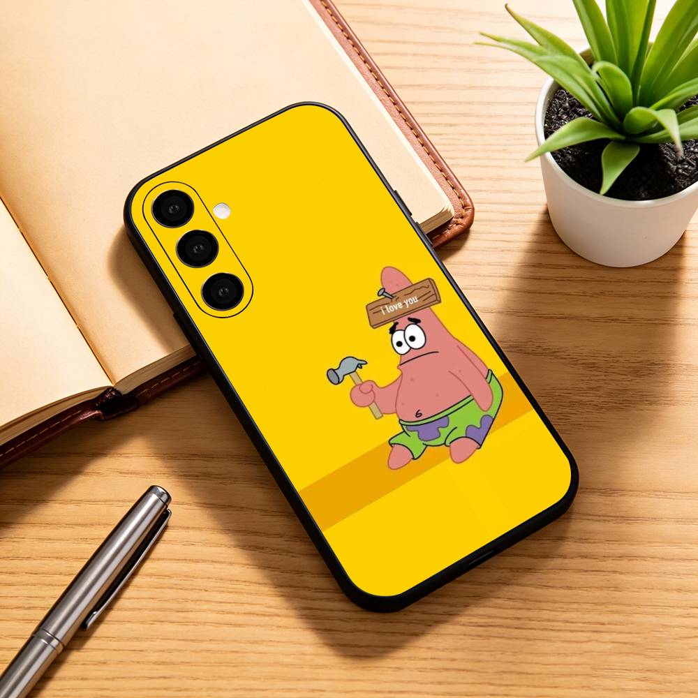 S-Sponge Funny B-Bob Animation Phone Case Black Silicone Soft For Samsung Galaxy A73,A72,A71,A70,A53,A52,A51