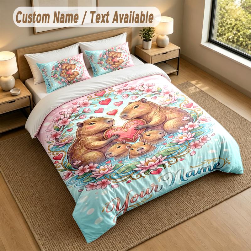 Capybara Theme Personalized 3Pcs Bedding Set Custom Text & Name 1 Sheet 2 Pillowcases Household Bedding 1pc