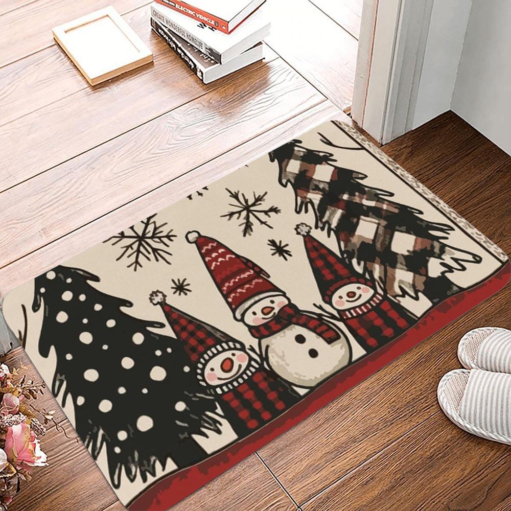 Christmas Snowman Print Welcome Entrance Doormat Home Decor Carpet Indoor Outdoor Floor Mat Living Room Bedroom Bath Kitchen Rug
