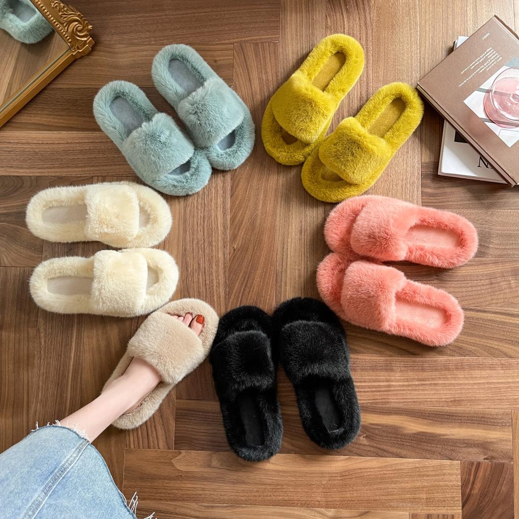 Welfare payment~ Mao Mao slippers women wear autumn and winter 2024 new home Korean version indoor plush one-word cotton slippers
