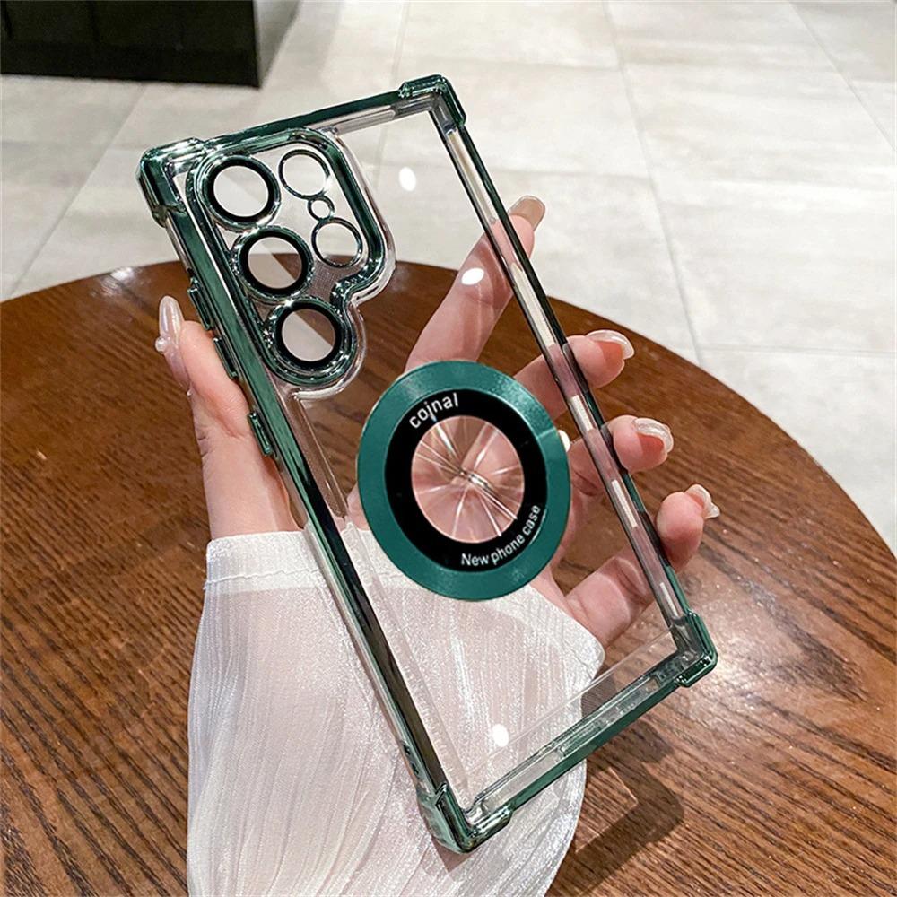 

Suitable for Samsung S25ultra Mobile Phone Case Magnetic Suction S24 Electroplated Transparent S22p Four Corner Airbag Anti Fall Space Cover Samsung 07