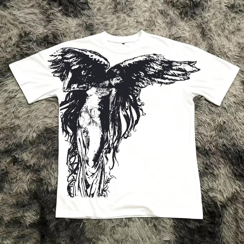Classic Y2K Gothic Style T-shirt Print Oversized T Shirt High Street Shirts Gothic Round Neck Cotton Oversized T-shirts Lightweight Breathable Clothes 4XL