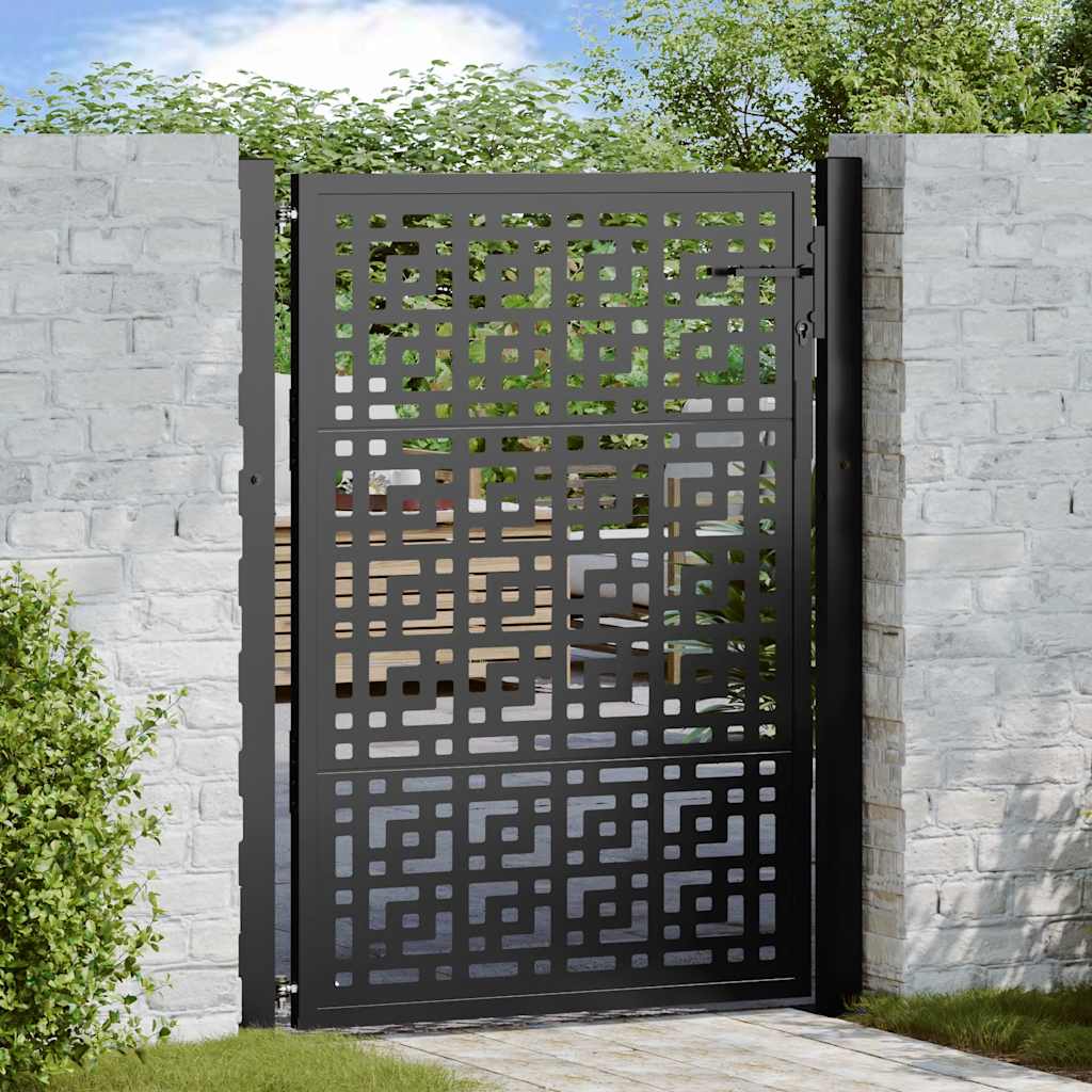 Puerta de Jardín Negra 105X130 Cm Diseño de Cruz de Acero