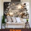 2D Silver Happy Birthday Backdrop, Metallic Balloon Floral Party Photography Background