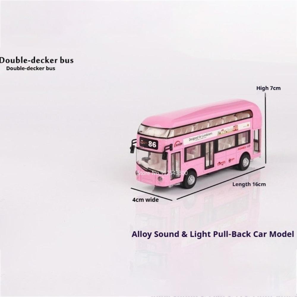 ABAO1 1:36 Double-decker Bus Car Model Toy Doors Opened Pull Back Miniature Models Sound Light Rubber Tires Vehicle Home Decorations