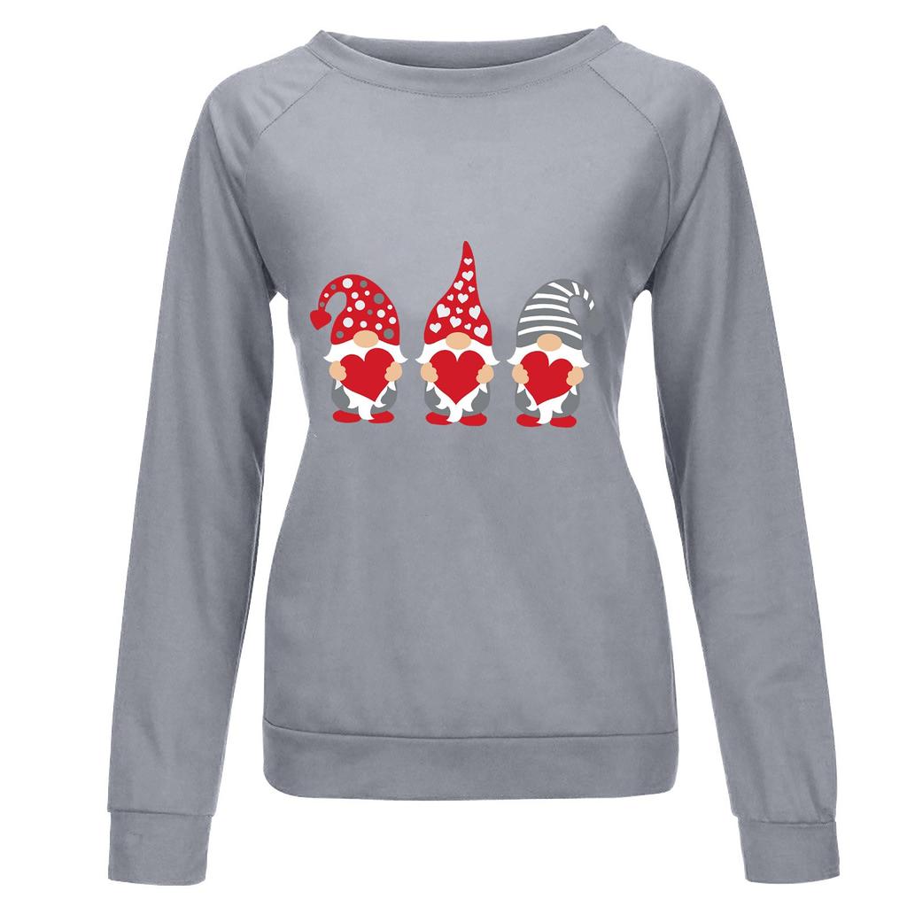 Fashion Womens Loose Valentine's Day Print Round Neck Long Sleeve Sweater Top