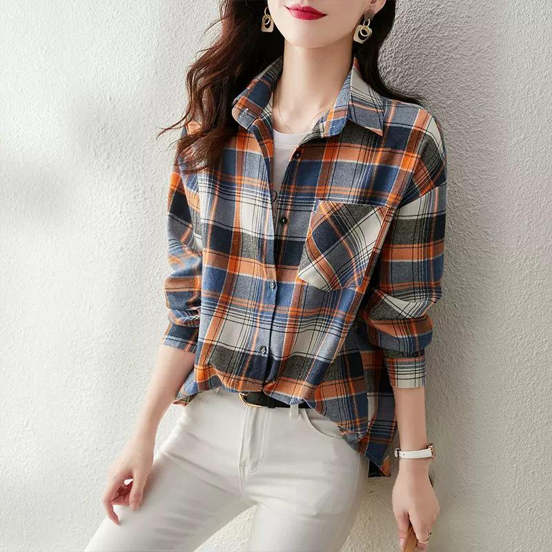 2026 Autumn Chic Korean Plaid Long Sleeve Women's Shirt: Stylish, Youthful, Niche Design