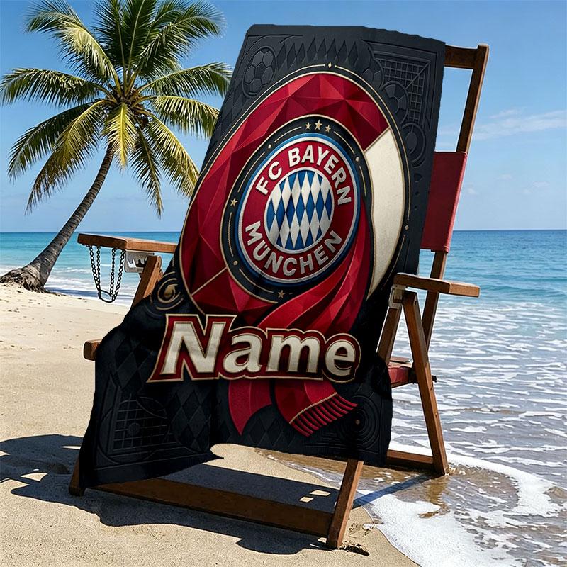 Custom Name Personalized FC Bayern Munchen Print Beach Towel, for Trip Camping Beach Party Home Decor, Birthday Gift for Family & Friends