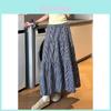 Gonna midi a quadri in misto cotone a vita alta con volant per la moda casual da donna