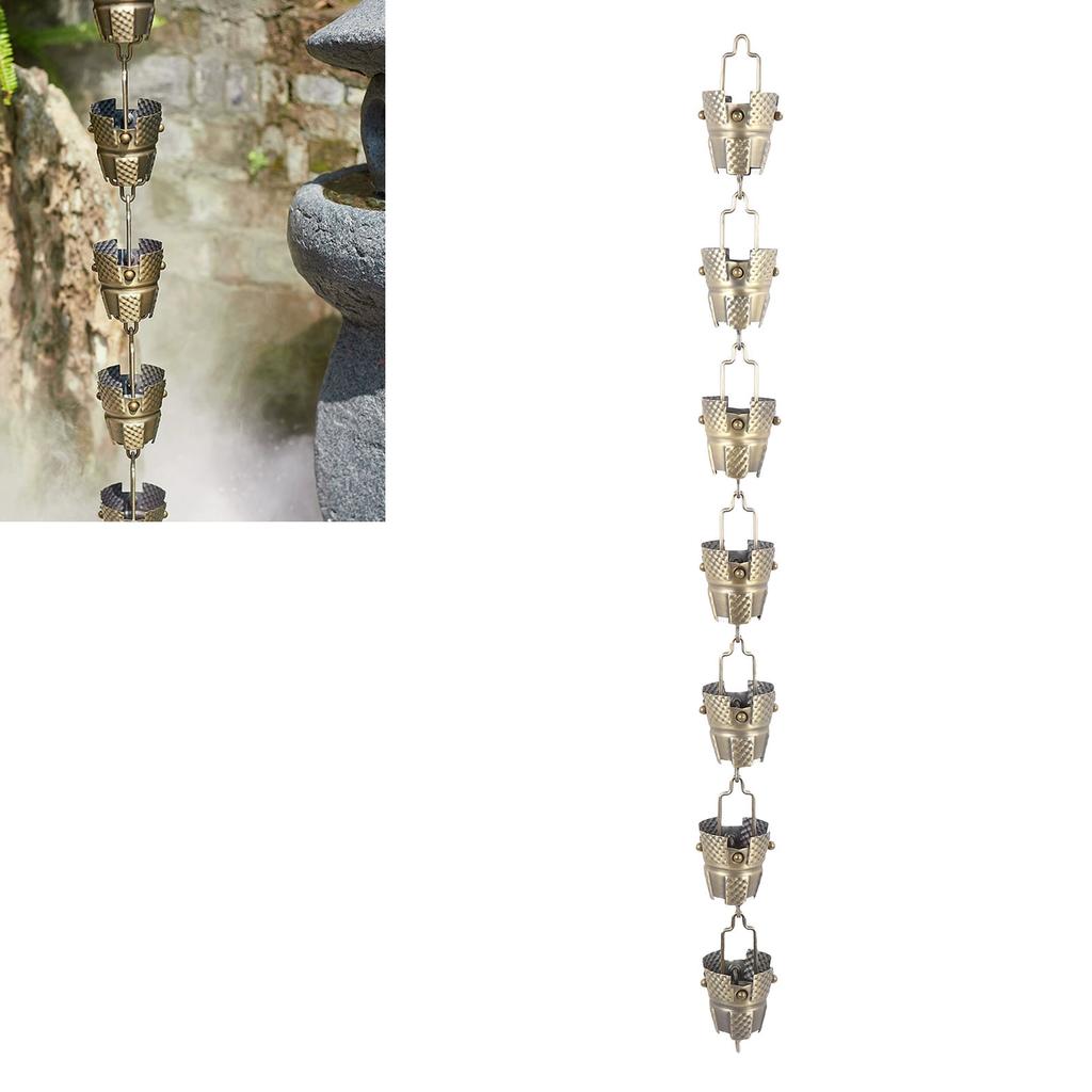 Bronze Tripod Rain Chain, 3.28ft, 7cups, Vanized Antique Bronze Hanging Decorative Rainwater Catch Chain for Outdoor Garden, Yard, Temple