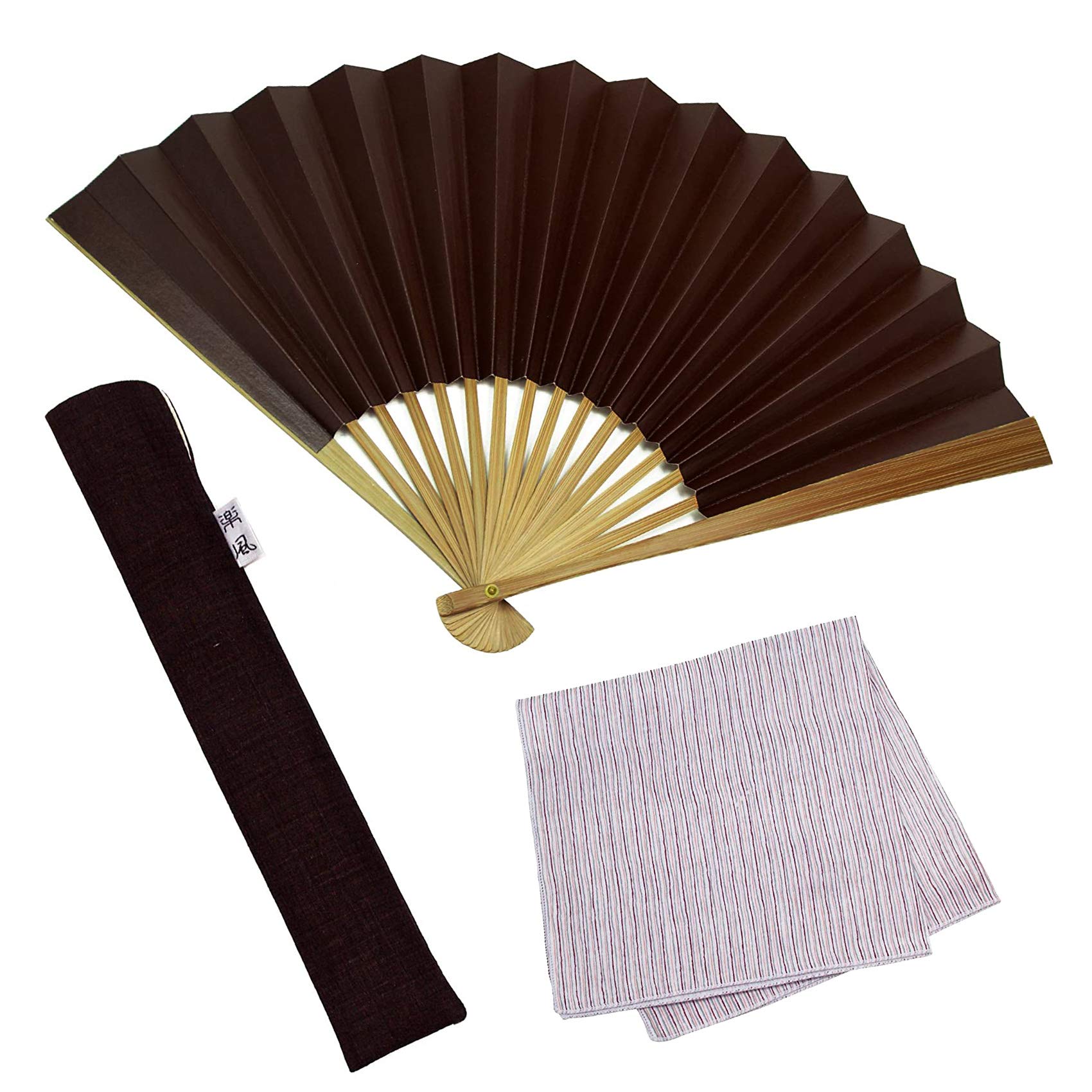 

Stylish Business Fan with Fan Bag and Handkerchief Brown [Osaka Choseido] Men s Set, Shibu-Ogi,