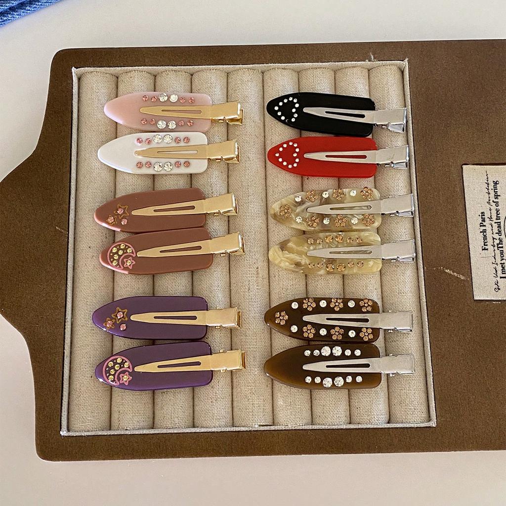 French Blogger Wind Diamond Acetic Acid Hairpin Female Niche Design Sense Girl Side Clip Broken Hair Bangs Clip Hair Accessories