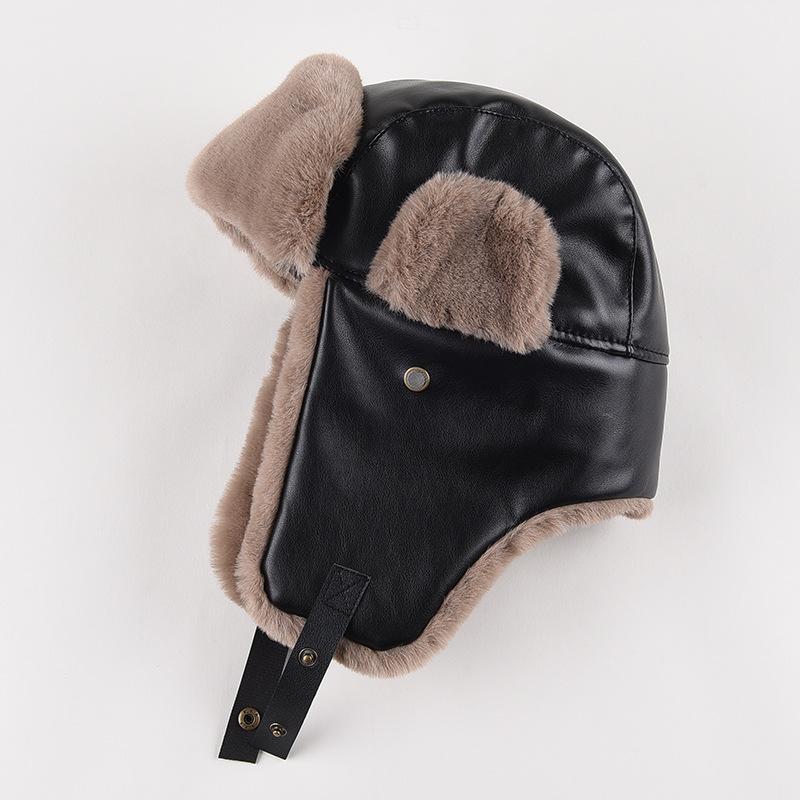 Leather Cap Men's and Women's Autumn and Winter Thickened Thermal Ear Protection Hat Outdoor Skiing Cycling Fleece Cold Hat