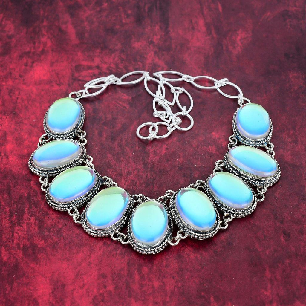 Mystic Topaz 925 Solid Sterling Silver Necklace Adjustable, Chain Necklace Handmade Gemstone, Gift For Mom Antique Jewelry