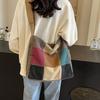 Colorblock Canvas Schultertasche Schickes Patchwork Crossbody Tote Lässiger College Stil Dokumentenbuchtasche Mit Verstellbarem Riemen
