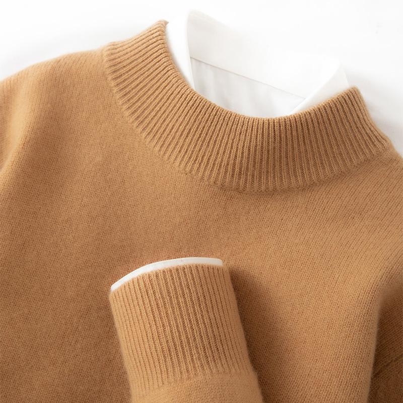 Men's High Neck Cashmere Sweater - Long Sleeve, Solid Color, Loose Knit Pullover for Autumn & Winter