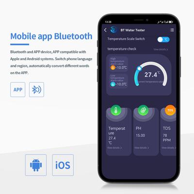 Bluetooth App PH Meter 6 In 1 Water Quality Monitor Tester PH/EC/TDS/Salinity/S.G/Temp for Drinking Water Aquariums Hydroponics
