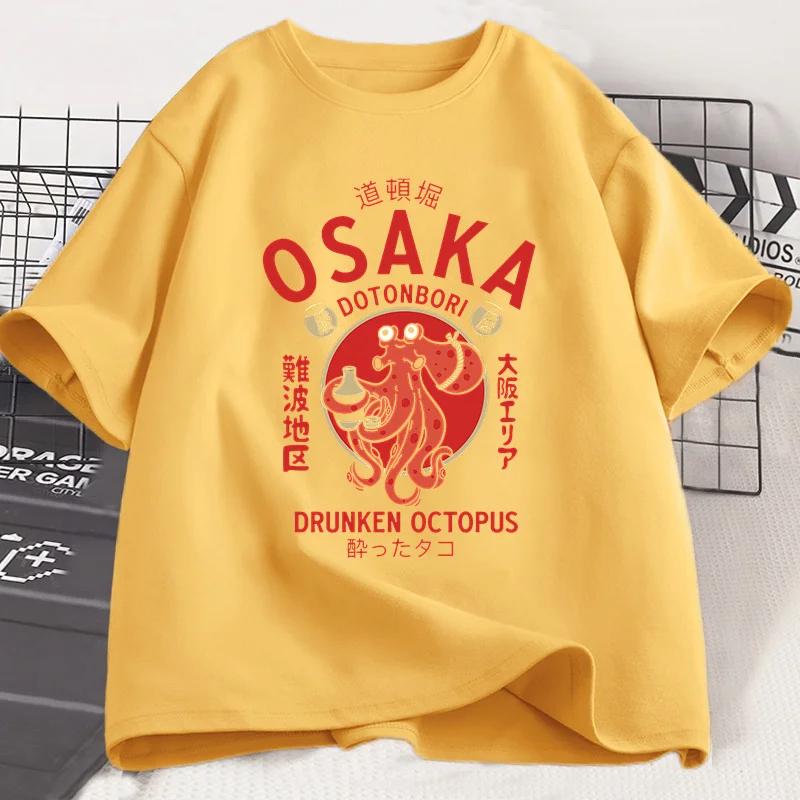

Осака Дотонбори Пьяный осьминог Графические футболки Футболка в японском стиле для любителей уличной еды Винтажные футболки с коротким рукавом 4XL