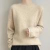 100% Pure Wool Women's Round Neck Knit Sweater - Long Sleeve, Loose, Lazy Style for Autumn/Winter