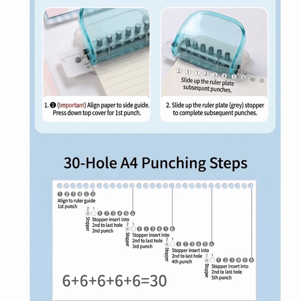6-Hole Binder Hole Puncher Transparent Round Hole Paper Punching Machine Portable Manual Punching Loose Leaf Hole Puncher