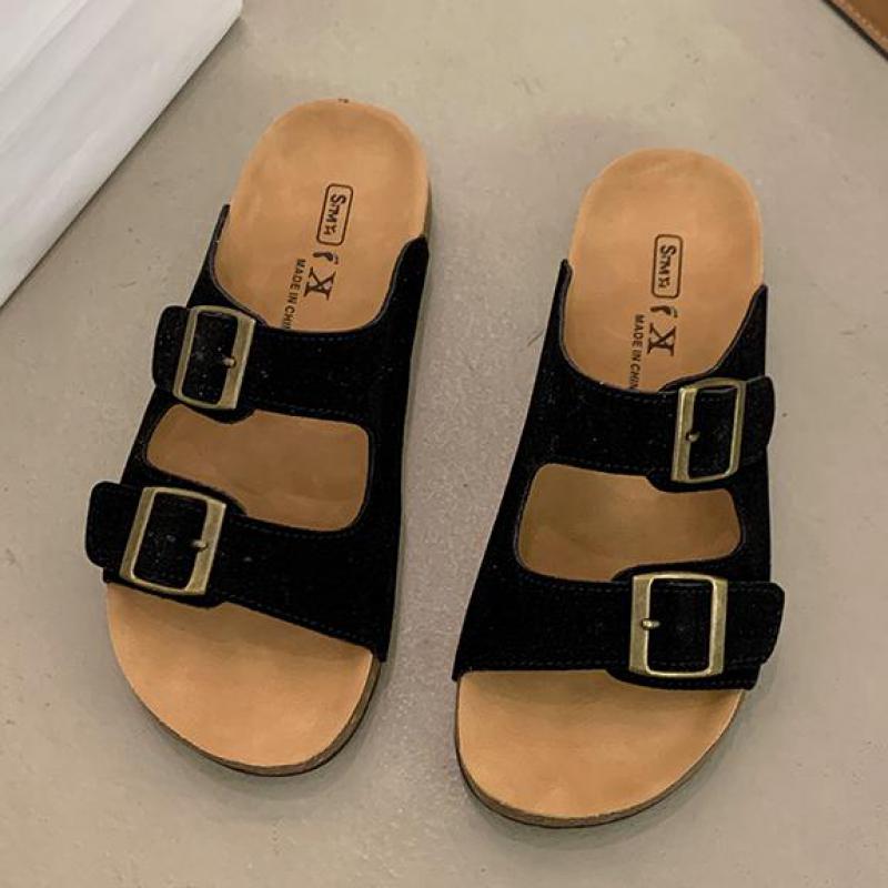 Fashion Fashion Cork Women Sandals New Soft Sole Suede Mules Slippers with Arch Support House Open Toe Flats Outdoor Beach Slide Shoes