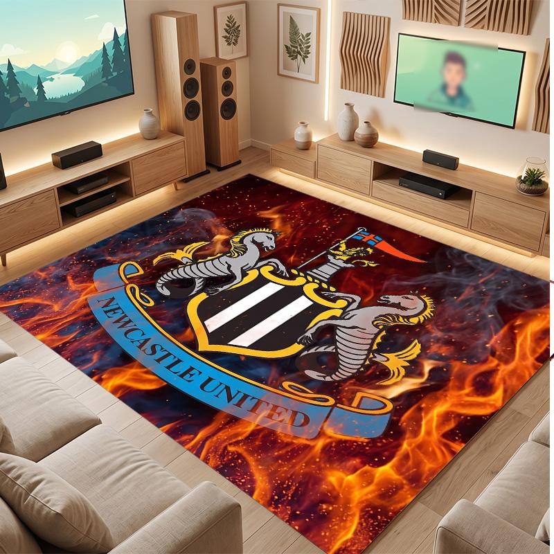 Tappeto in Velluto di Cristallo con Stampa di Calcio del Newcastle United, Comodo Assorbente d'Acqua Antiscivolo Tappeto per Pavimento Interno