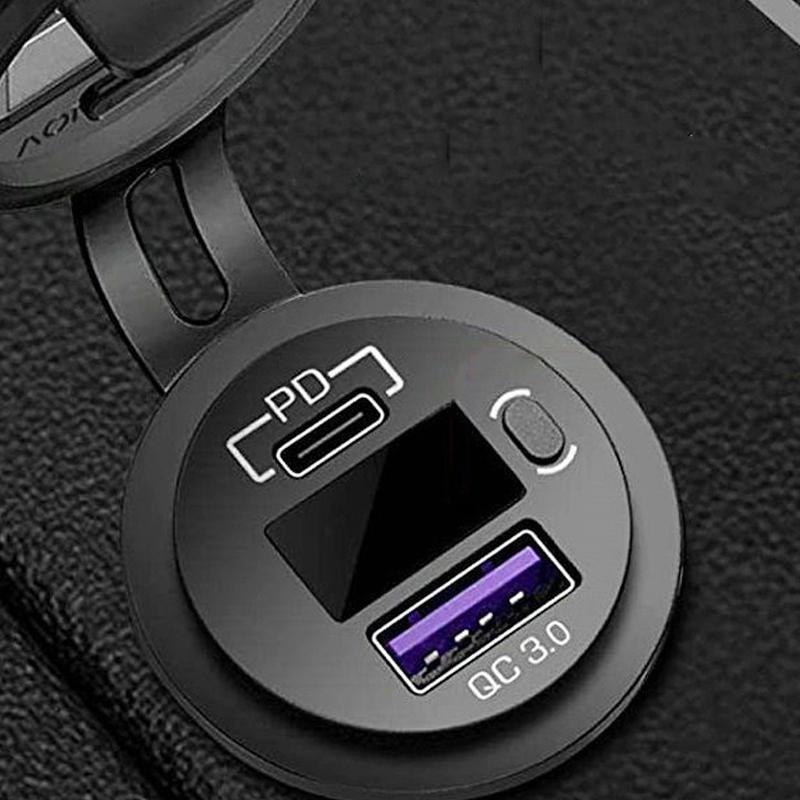USB-C-Autoladegerbuchse 12V/24V Dual-USB-Buchse PD3.0 QC3.0 Auto-USB-Anschluss mit LED-Voltmeter und Ein/Aus für Motorboot LKW