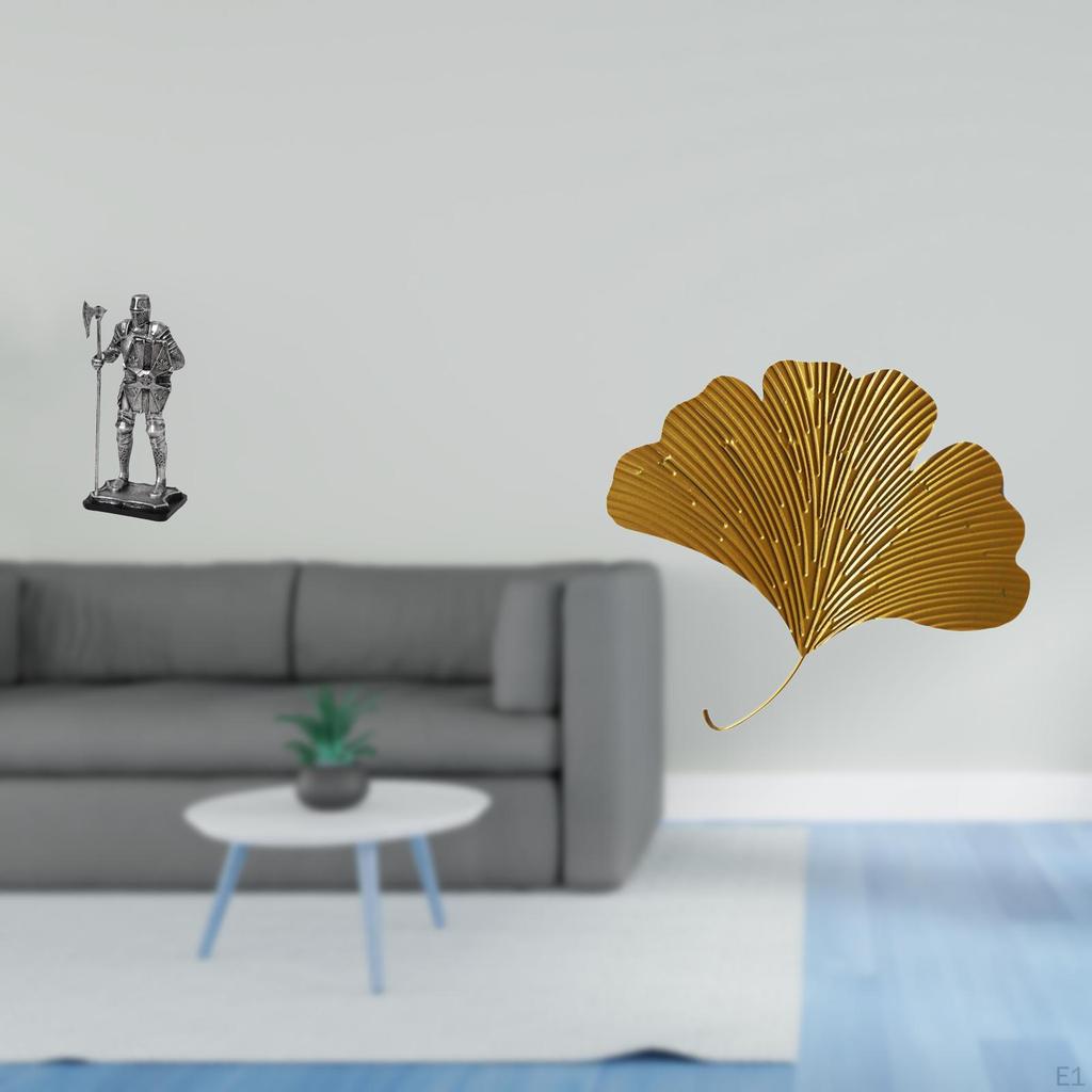 Figurine Decorative Statue with Wrought Iron Ginkgo Leaves Tabletop Ornament for Entryway Fireplace