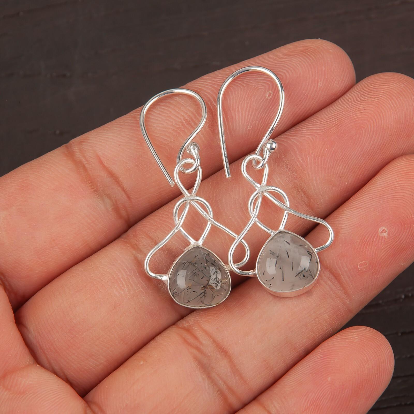 

Black Rutile Gemstone 925 Solid Silver Jewelry Handmade Earrings 1.50 For Gift EE-2-25