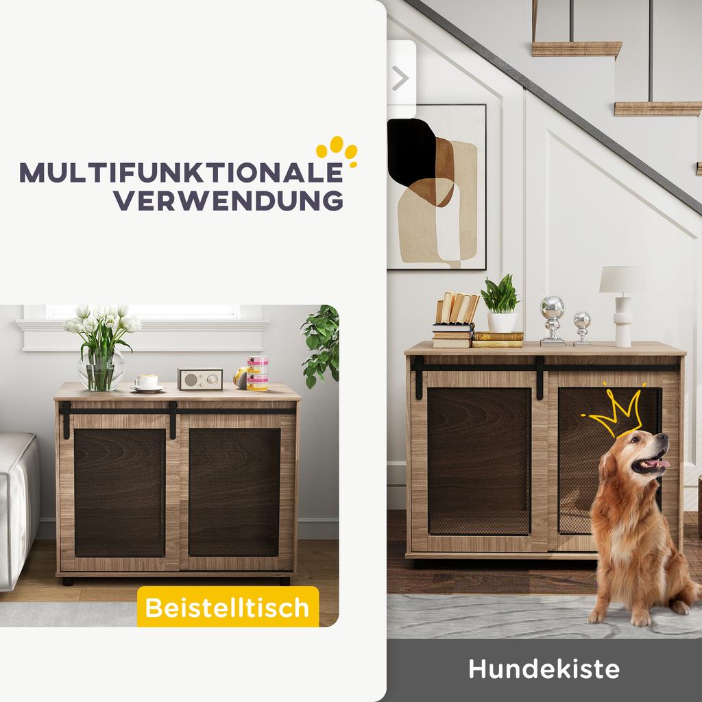 Dog Crate Furniture with Sliding Door for Large Dogs, Walnut Brown