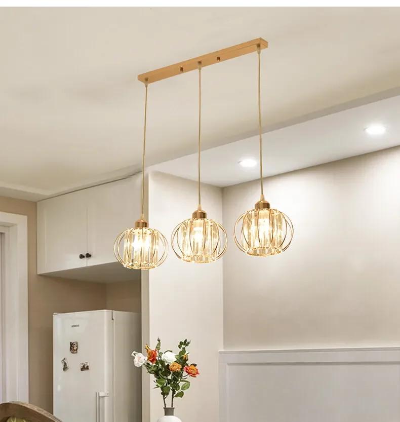 Best Seller Crystal LED Pendant Lights for Dining Room Living Room Nordic Black Iron Shade Kitchen Decor Hanging Ceiling Lamp