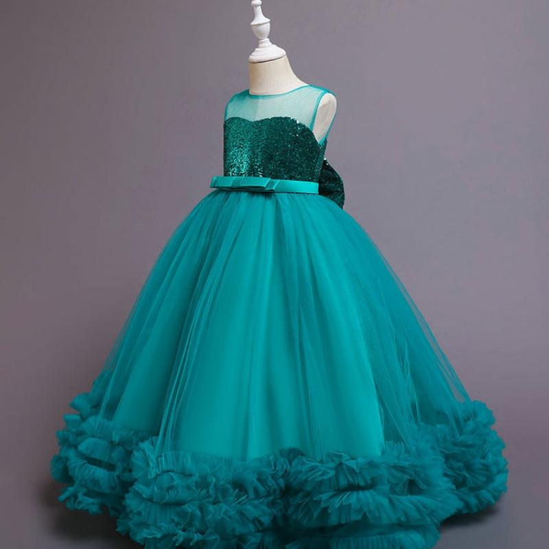 Baby Girls Flower Princess Lace Ball Gown Party Long Dress For Brithday Wedding Teenager Kids Christmas Dresses Children Clothes