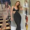 Spaghetti Maxi Dresse Strap Hollow Out Bodycon Dress Backless Cut Out Wrap Dress
