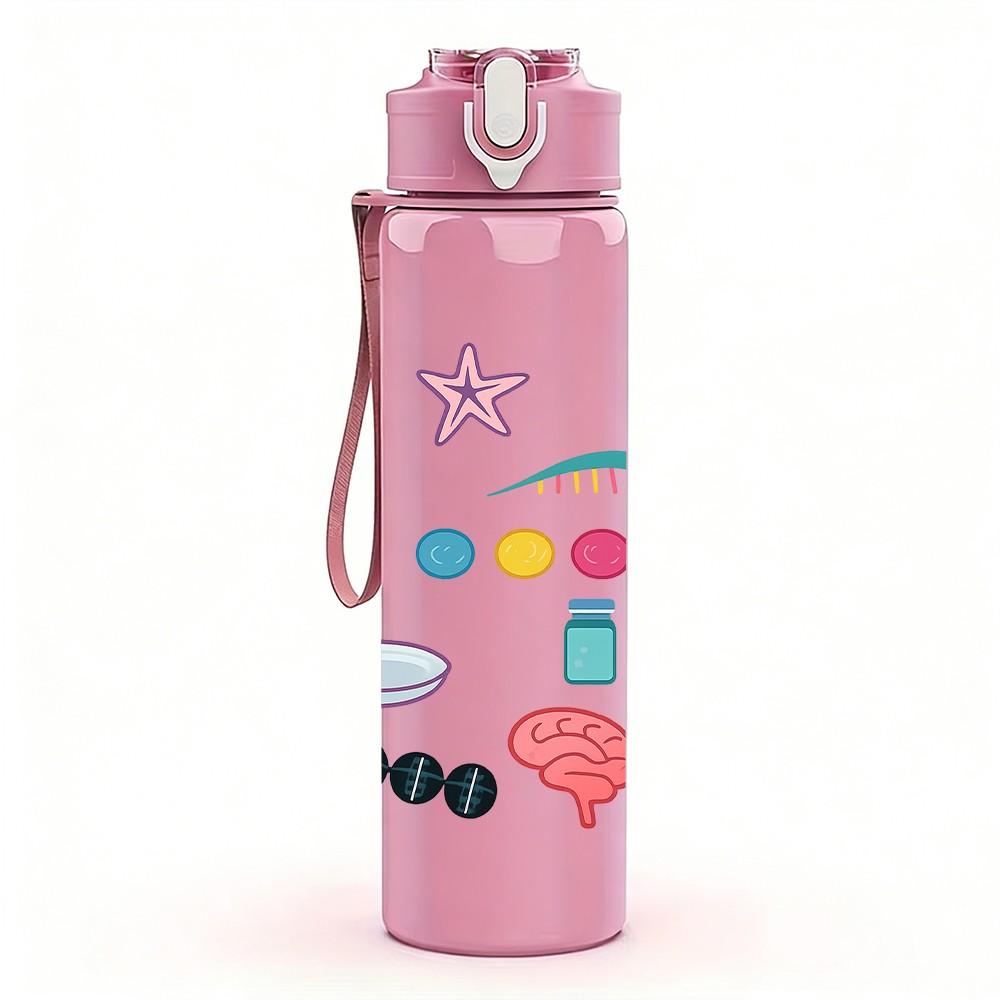 1PC Lab Tools Science Element Print 750ml Color Plastic Sports Water Bottle Leakproof Flip Straw Lid Suitable for Sports Office Home Use