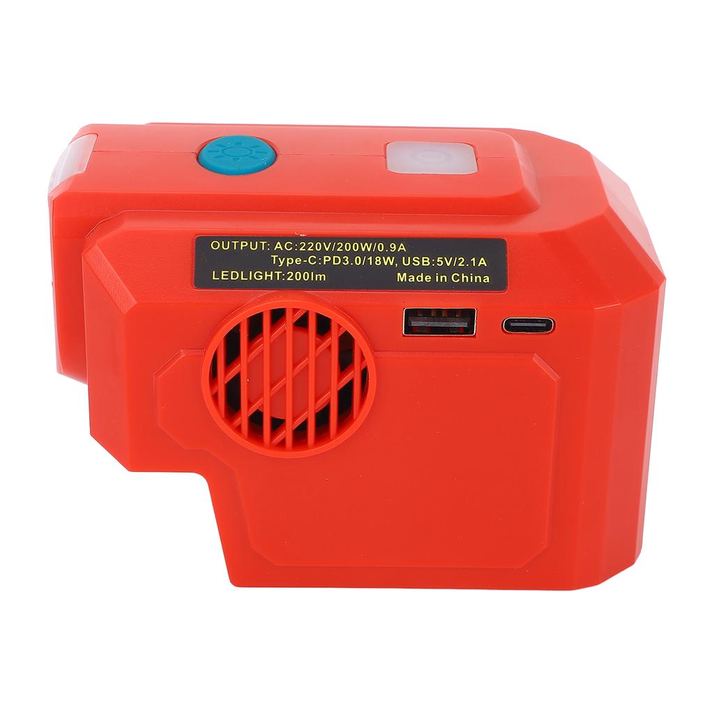 Cordless Power Inverter 200W AC Outlet Type C and USB Port 18V Battery Powered Power Inverter With LED Light for 48 11