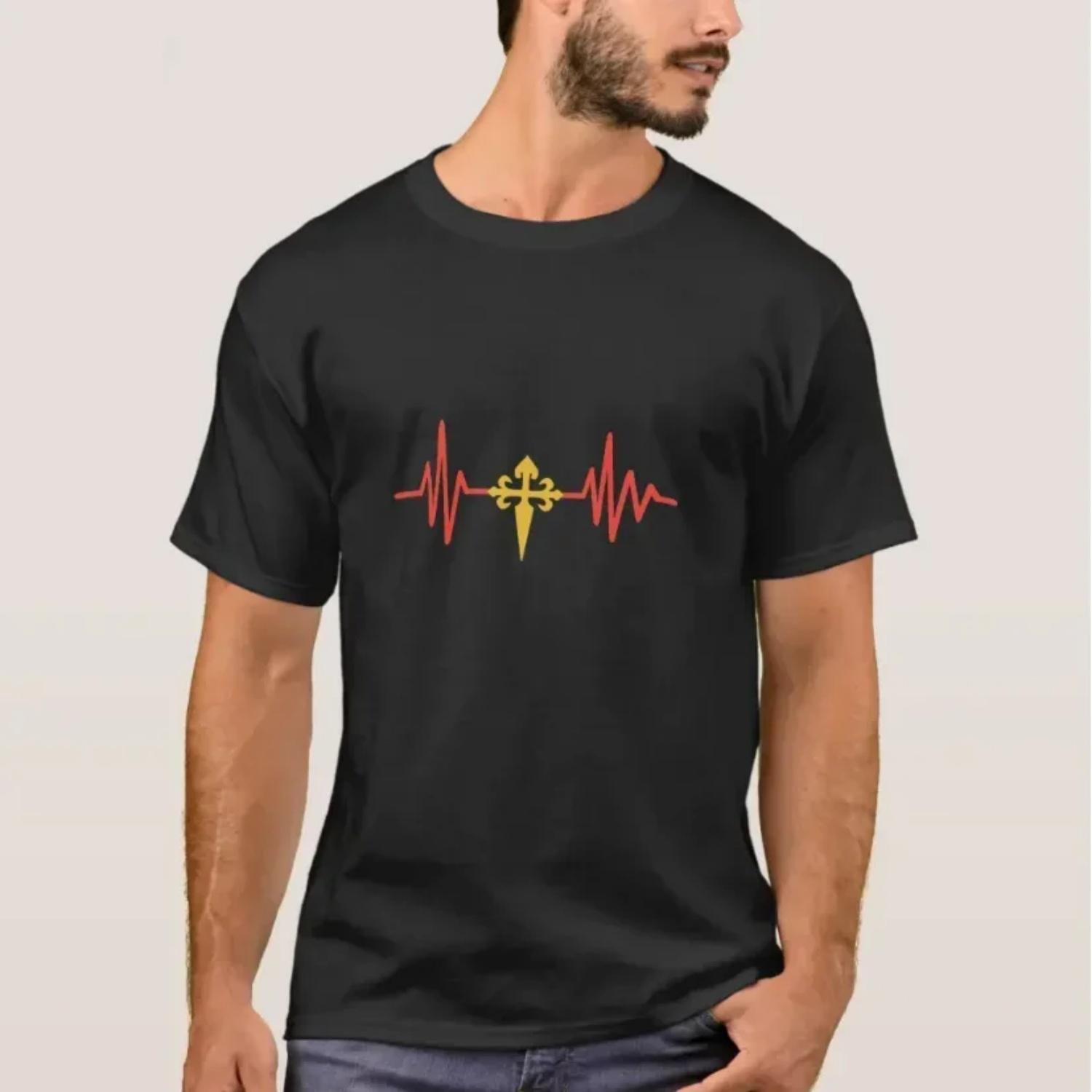 

Camino De Santiago Heartbeat T-Shirt 100% Cotton O-Neck Summer Short Sleeve Casual Mens T-shirt Size S-3XL XXXXXL чорний