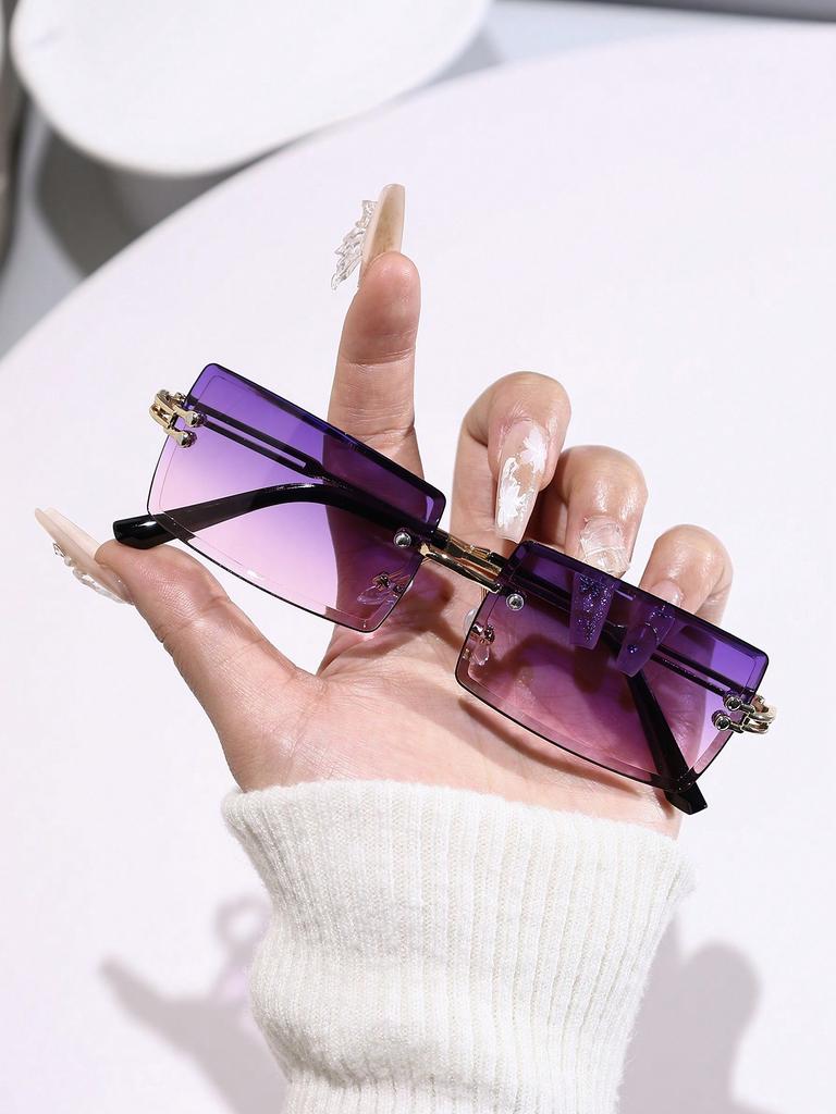 1/2/3 PC S Fashion Rectangular Metal Rimless Women Sunglasses For Men Daily Life Shades Eyewear Accessories.