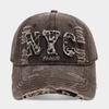 American personality trend leopard print English letters NYC ripped baseball cap men's and women's street fashion retro cap