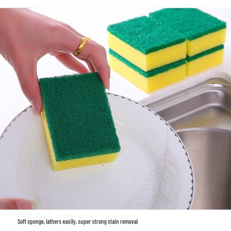 Double-Sided High-Density Dishwashing Sponge with Scouring Pad and Cleaning Brush