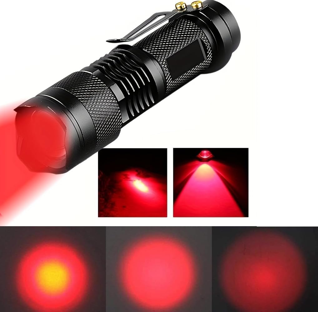 Powerful Red Light Flashlight LED Red Light Red LED Flashlights with Clip for Hunting Astronomy Night Observation Outdoor