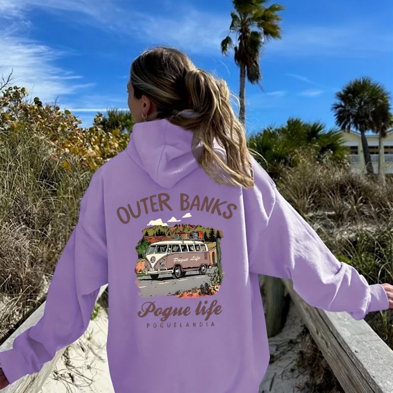 Outer Banks Pogue Life Graphic Hoodie - Casual Polyester